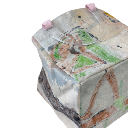 JULIE POULSEN | ‘Boat bag: Mini' (2) | Re-cycled painting / clear plastic handle | Small