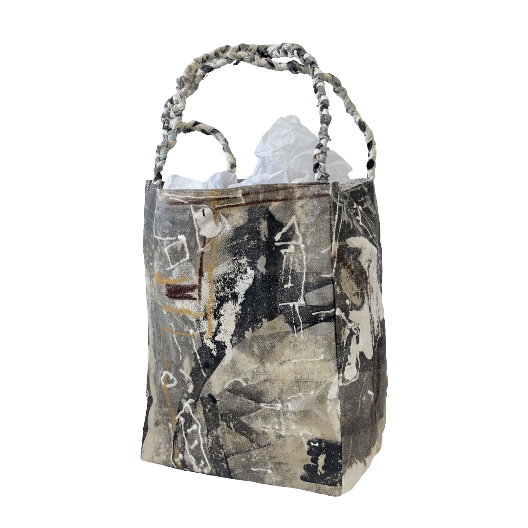 JULIE POULSEN | ‘Coffee Bean bag' (1) | Re-cycled painting / plaited handle | Small