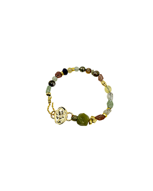 ARTIZ | 'Spring Bracelet’ No.6 | Freshwater pearls / citrine / Roman glass / pink fluorite / jade