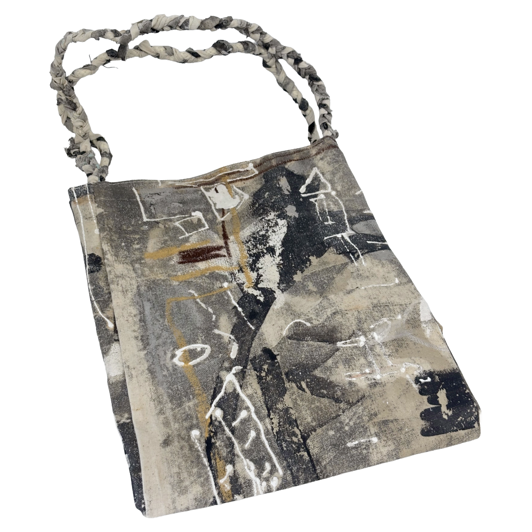 JULIE POULSEN | ‘Coffee Bean bag' (1) | Re-cycled painting / plaited handle | Small