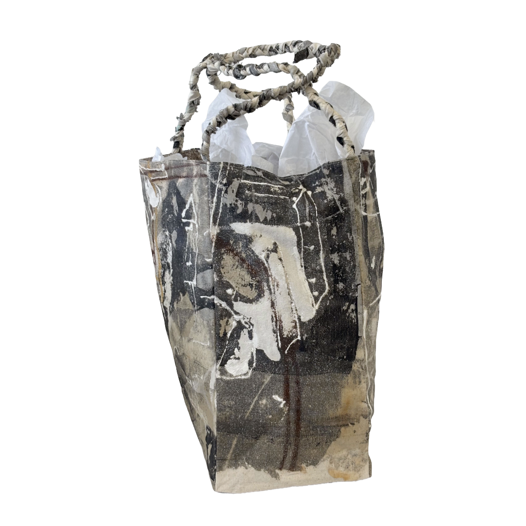 JULIE POULSEN | ‘Coffee Bean bag' (1) | Re-cycled painting / plaited handle | Small