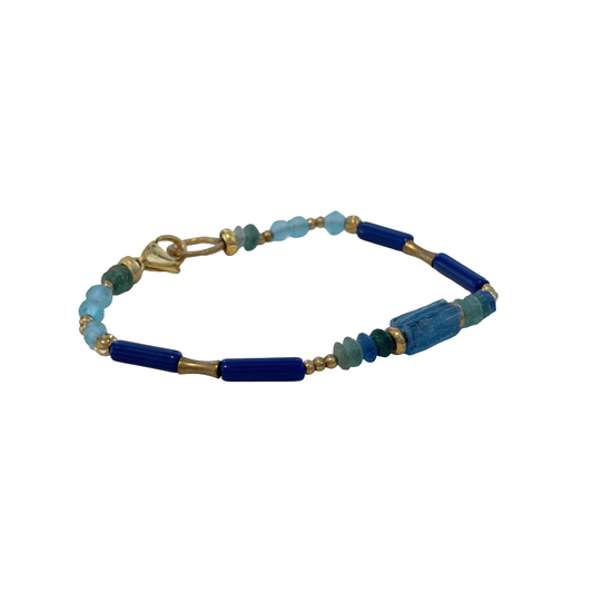 ARTIZ | 'Mixed Bead Bracelet’- Blue | Lapis lazuli, glass + metal beads | bronze findings