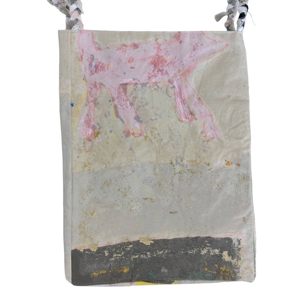 JULIE POULSEN | ‘Coffee Bean bag' (3) | Re-cycled painting / plaited handle | Small