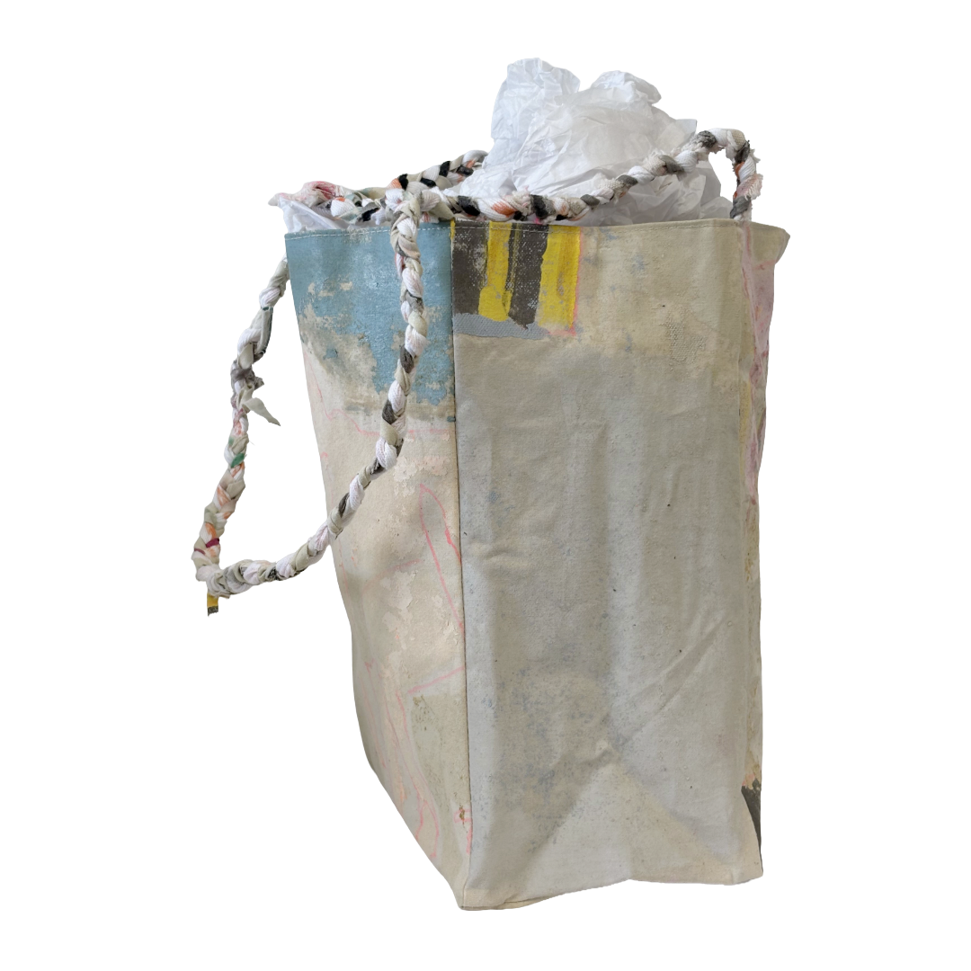 JULIE POULSEN | ‘Coffee Bean bag' (3) | Re-cycled painting / plaited handle | Small