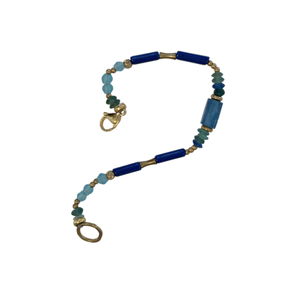 ARTIZ | 'Mixed Bead Bracelet’- Blue | Lapis lazuli, glass + metal beads | bronze findings