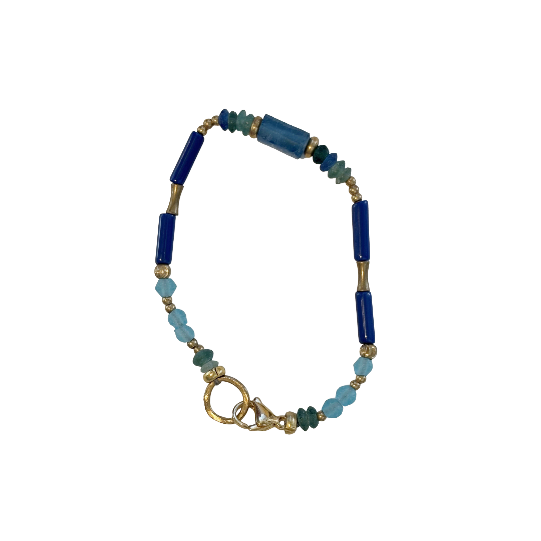 ARTIZ | 'Mixed Bead Bracelet’- Blue | Lapis lazuli, glass + metal beads | bronze findings