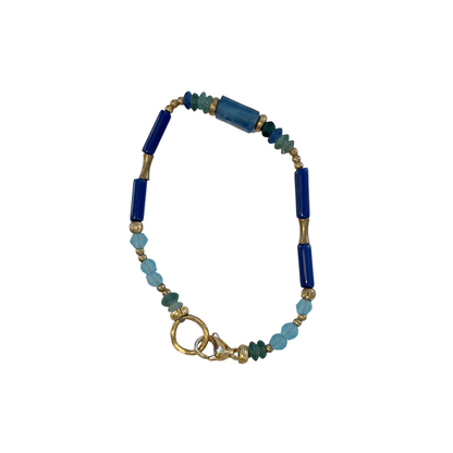 ARTIZ | 'Mixed Bead Bracelet’- Blue | Lapis lazuli, glass + metal beads | bronze findings