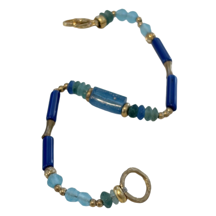 ARTIZ | 'Mixed Bead Bracelet’- Blue | Lapis lazuli, glass + metal beads | bronze findings