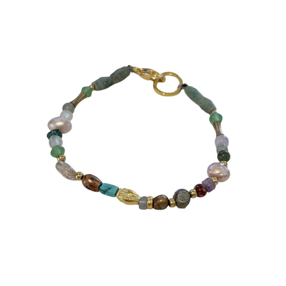 ARTIZ | 'Mixed Bead Bracelet’ | Pearls, glass + gemstone beads | bronze seed charm
