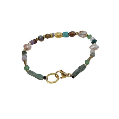 ARTIZ | 'Mixed Bead Bracelet’ | Pearls, glass + gemstone beads | bronze seed charm