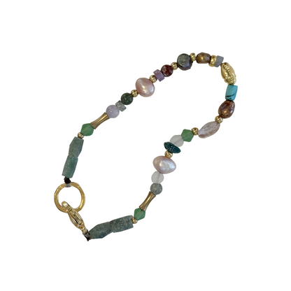 ARTIZ | 'Mixed Bead Bracelet’ | Pearls, glass + gemstone beads | bronze seed charm