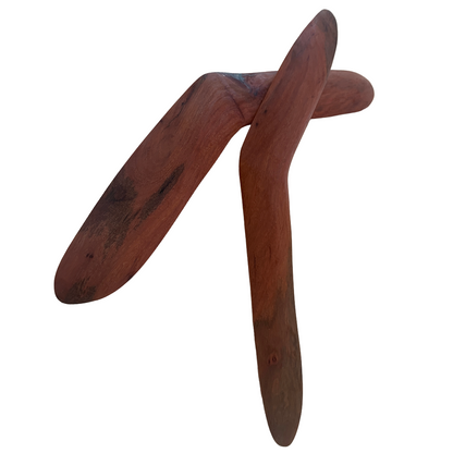 BULBURA CREATIONS | ‘Wangal (Ceremonial Boomerang) – Medium’ | 2025 | Aboriginal Artefact / Cape York Blood Gum | Two pieces: 46 (l) x 10 (w) x 1.5 (h) cm each