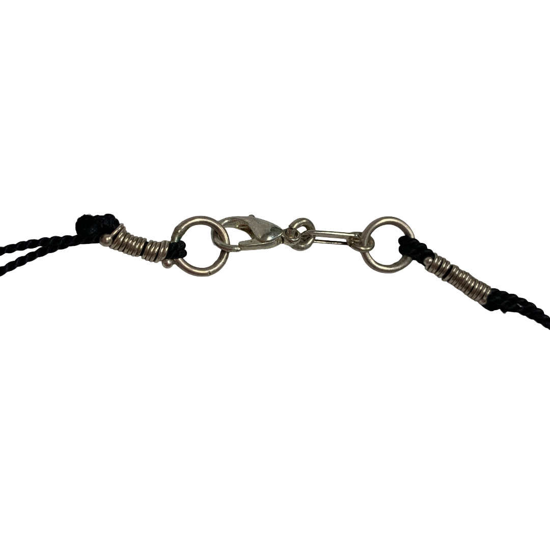 MALKI STUDIO | ‘Orca Collection necklace 2’ | Handmade black & white clay | silk thread + 14crt gold bead | fine silver and sterling silver