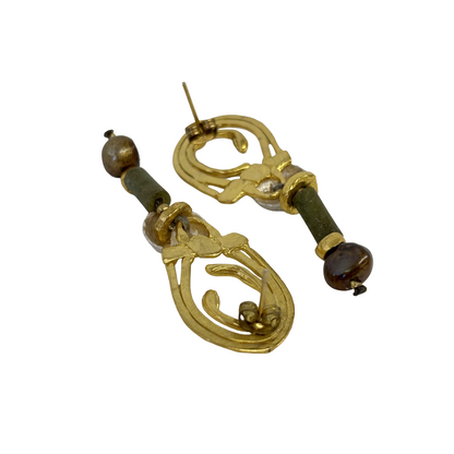 ARTIZ | 'Pearl Drop + Bronze Bead Earrings' | Bronze / pearls / glass beads