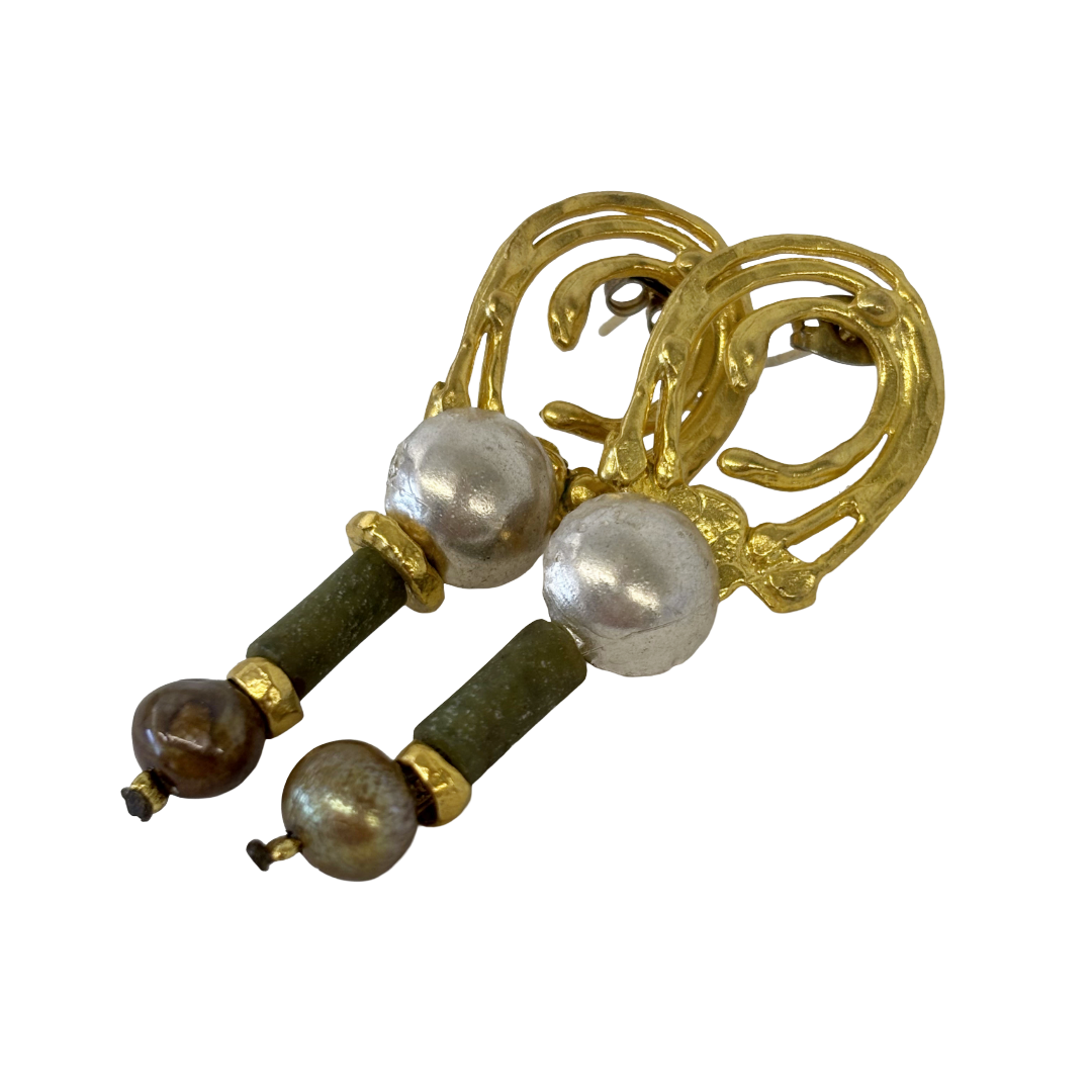 ARTIZ | 'Pearl Drop + Bronze Bead Earrings' | Bronze / pearls / glass beads