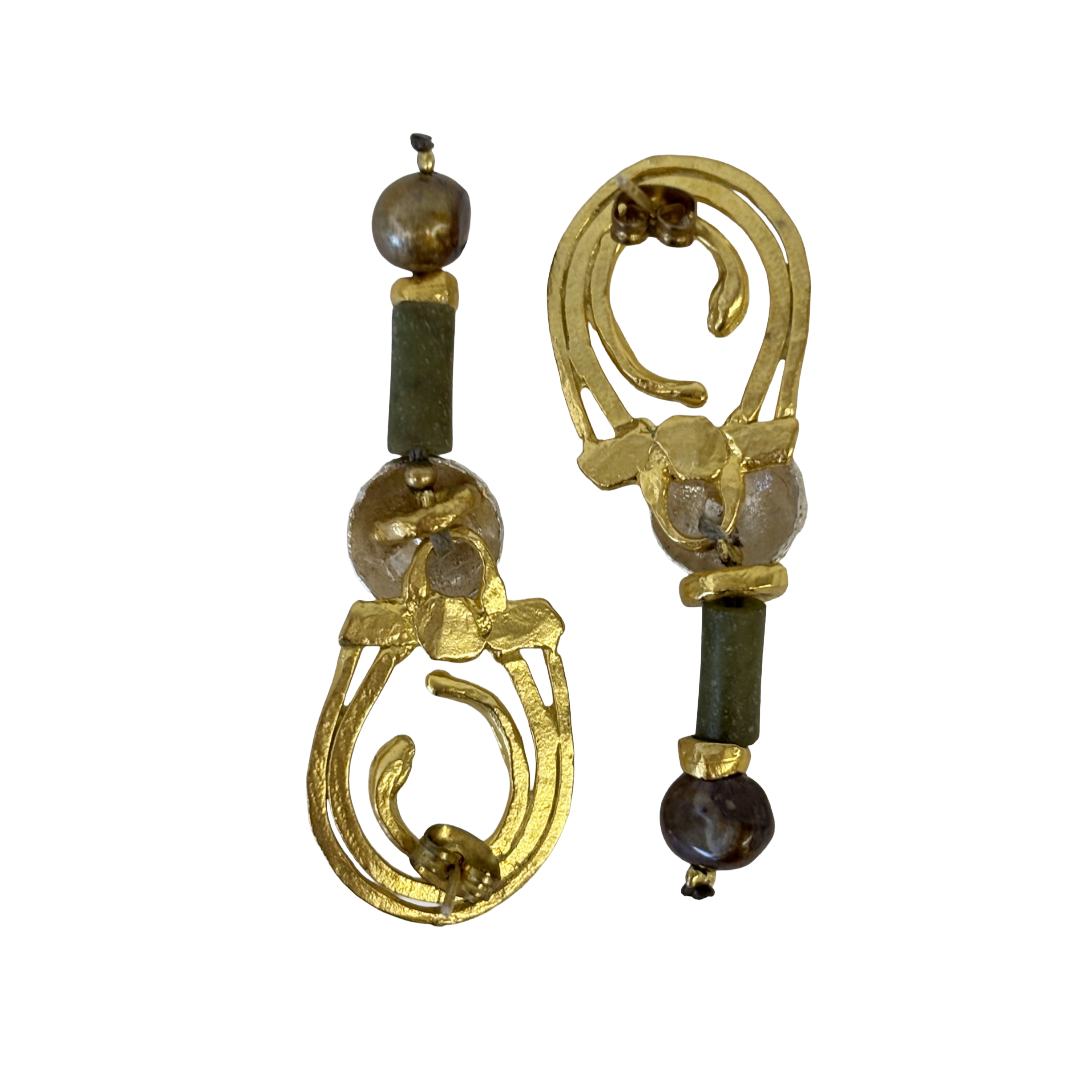 ARTIZ | 'Pearl Drop + Bronze Bead Earrings' | Bronze / pearls / glass beads