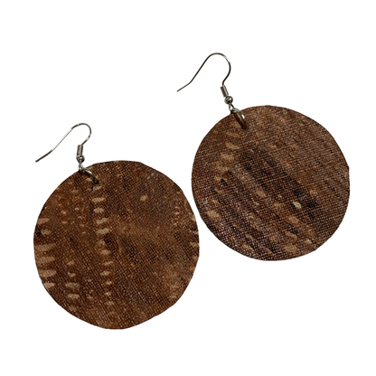 DELVENE COCKATOO-COLLINS | ‘Echidna Earrings- Brown' | Handprinted linen | Double Sided