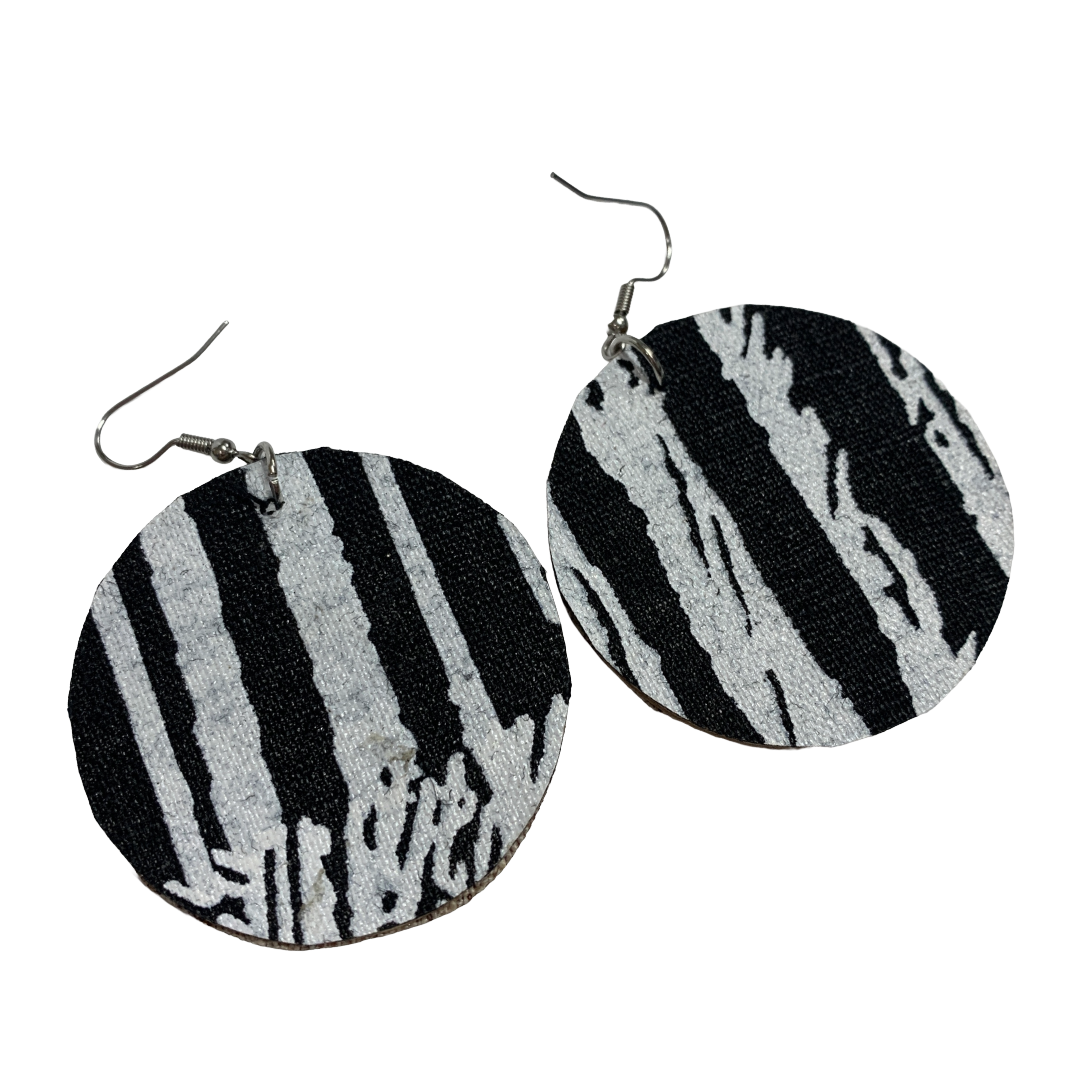 DELVENE COCKATOO-COLLINS | ‘Echidna Earrings- Brown' | Handprinted linen | Double Sided