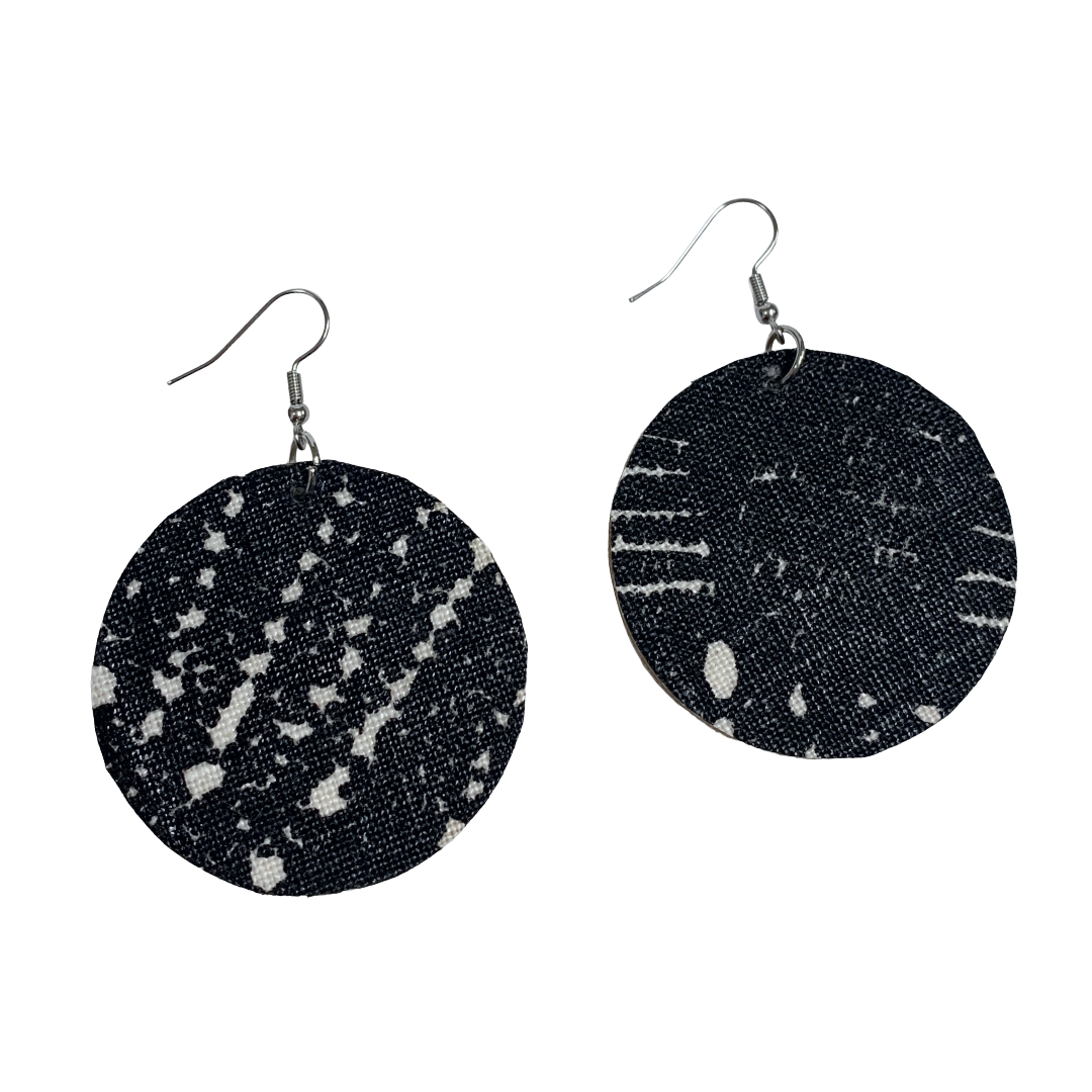 DELVENE COCKATOO-COLLINS | ‘Cotton Tree Earrings- Black + White' | Handprinted linen | Double Sided