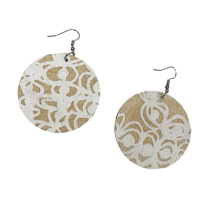 DELVENE COCKATOO-COLLINS | ‘Cotton Tree Earrings- Black + White' | Handprinted linen | Double Sided