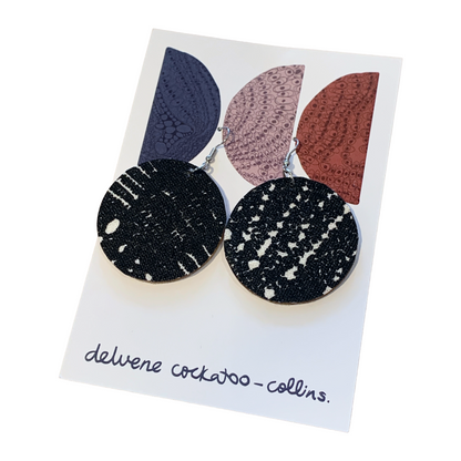 DELVENE COCKATOO-COLLINS | ‘Cotton Tree Earrings- Black + White' | Handprinted linen | Double Sided