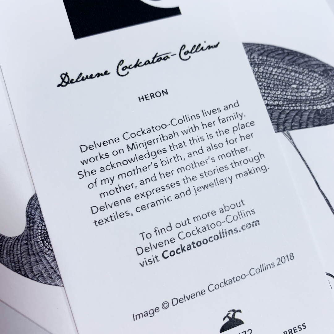 DELVENE COCKATOO-COLLINS | ‘Garagun Heron Bookmark' | Printed Textured Card