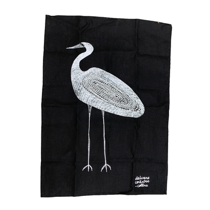 DELVENE COCKATOO-COLLINS | ‘Garagun Heron' Tea Towel | handprinted linen