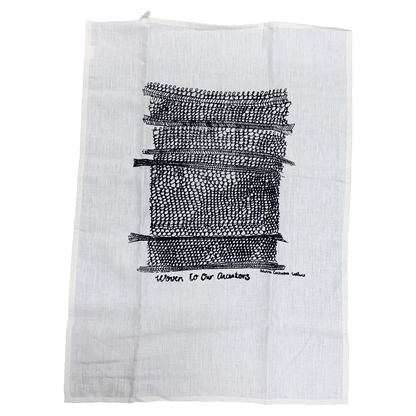 DELVENE COCKATOO-COLLINS | ‘Six Generations' Tea Towel | handprinted linen | 70 (h) x 50 (w) cm