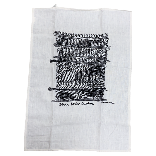 DELVENE COCKATOO-COLLINS | ‘Six Generations' Tea Towel | handprinted linen | 70 (h) x 50 (w) cm