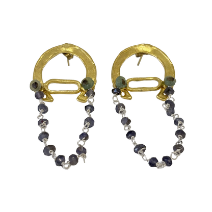 ARTIZ | 'Arch & Chain Earrings' | Bronze / silver / gemstone beads
