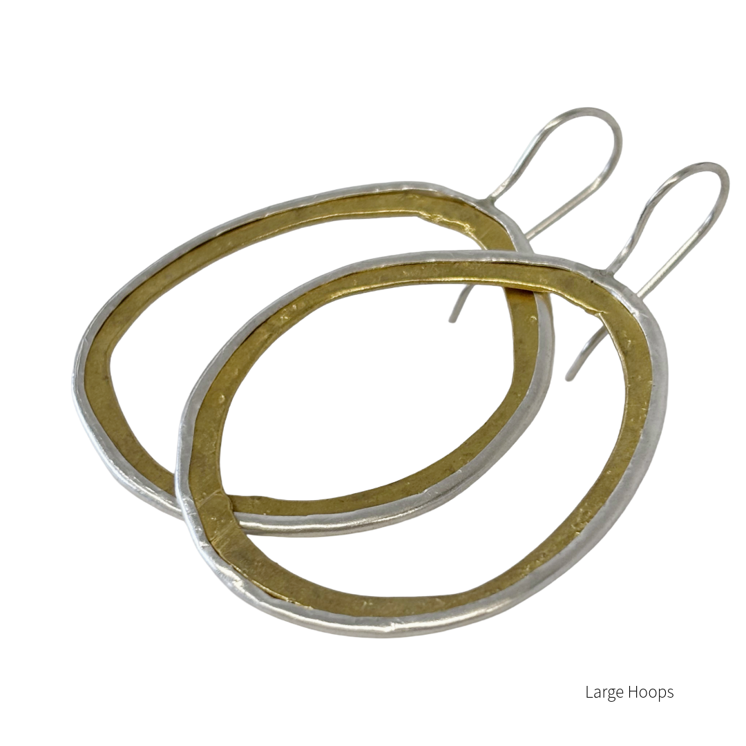ARTIZ | 'Two Tone Ring Hook Earrings'- Large | Bronze + Silver