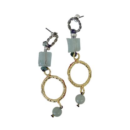 ARTIZ | 'Faceted Glass + Ring Earrings' | Gold-plated Bronze/ silver / Roman glass / gemstone beads