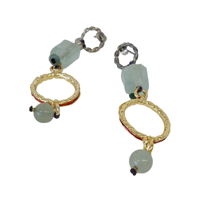 ARTIZ | 'Faceted Glass + Ring Earrings' | Gold-plated Bronze/ silver / Roman glass / gemstone beads