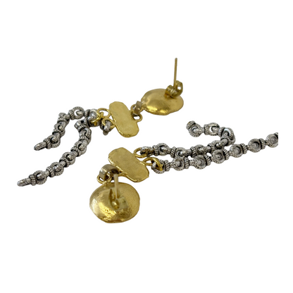 ARTIZ | 'Blue  Cup + Chain Earrings' | bronze / silver / blue enamel