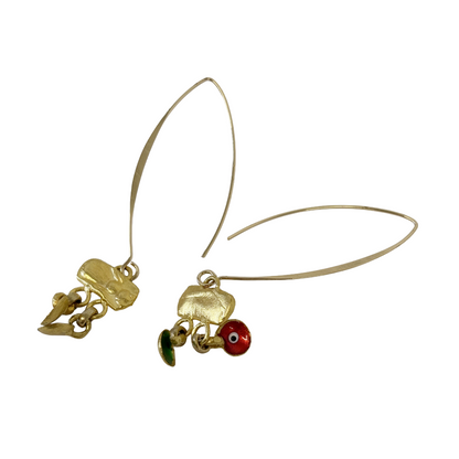 ARTIZ | 'Long Nazar Charm Earrings | evil eye charms | Gold-plated hook/bronze /enamel