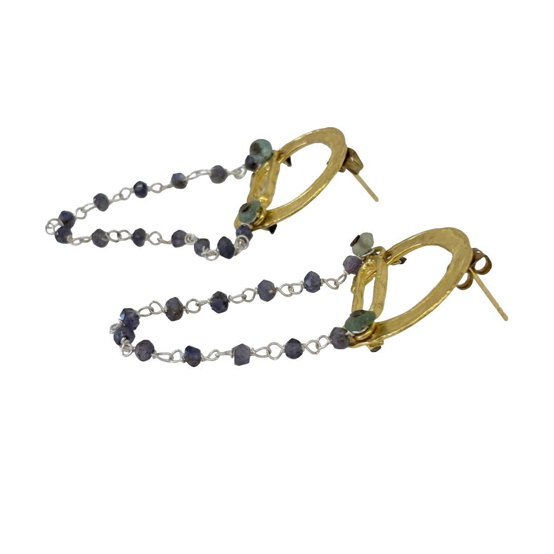 ARTIZ | 'Arch & Chain Earrings' | Bronze / silver / gemstone beads