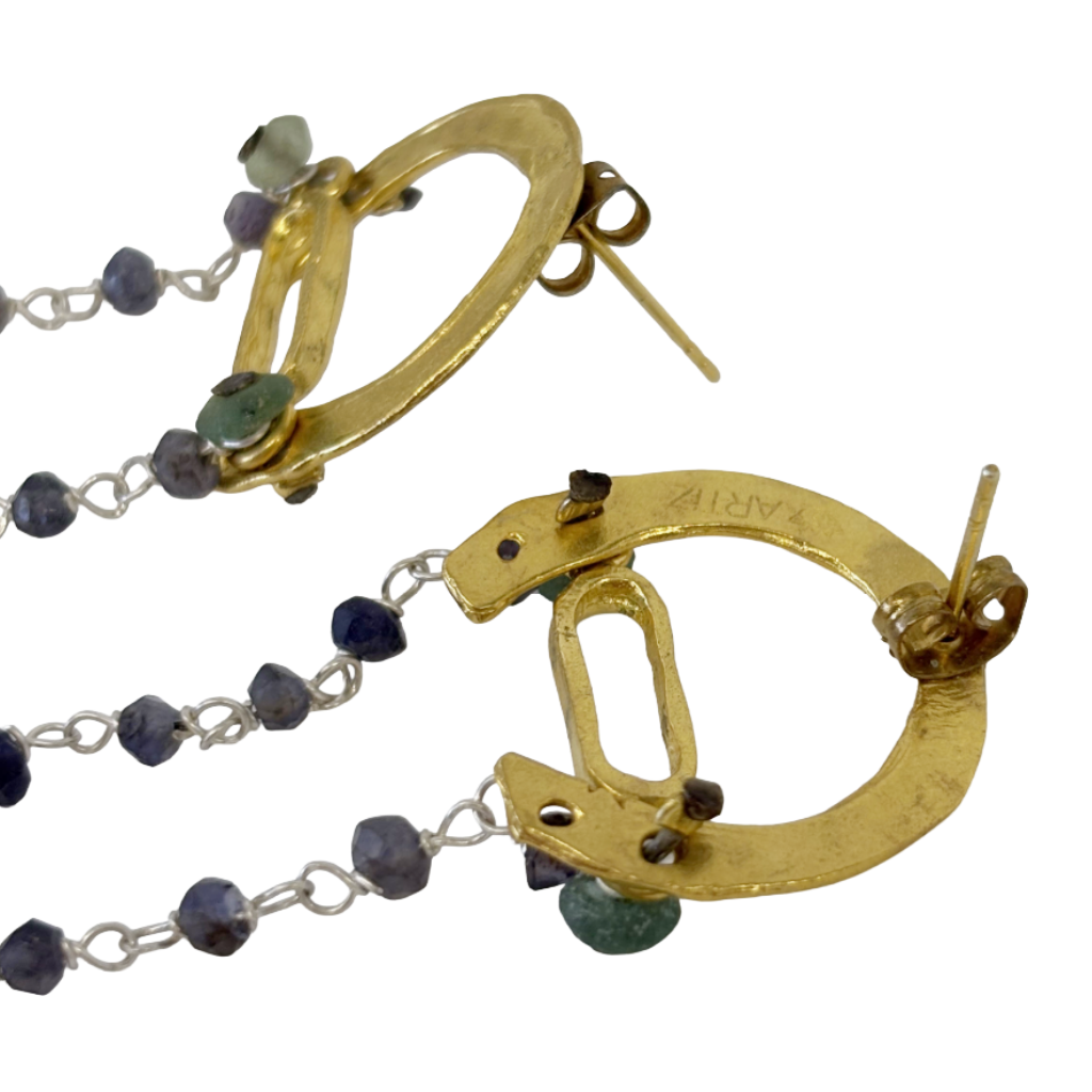 ARTIZ | 'Arch & Chain Earrings' | Bronze / silver / gemstone beads