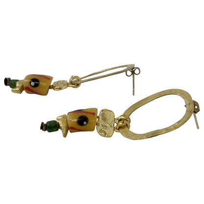 ARTIZ | 'Large Ring Bird + Bead Earrings'  | African beads  / bronze bird charms / silver