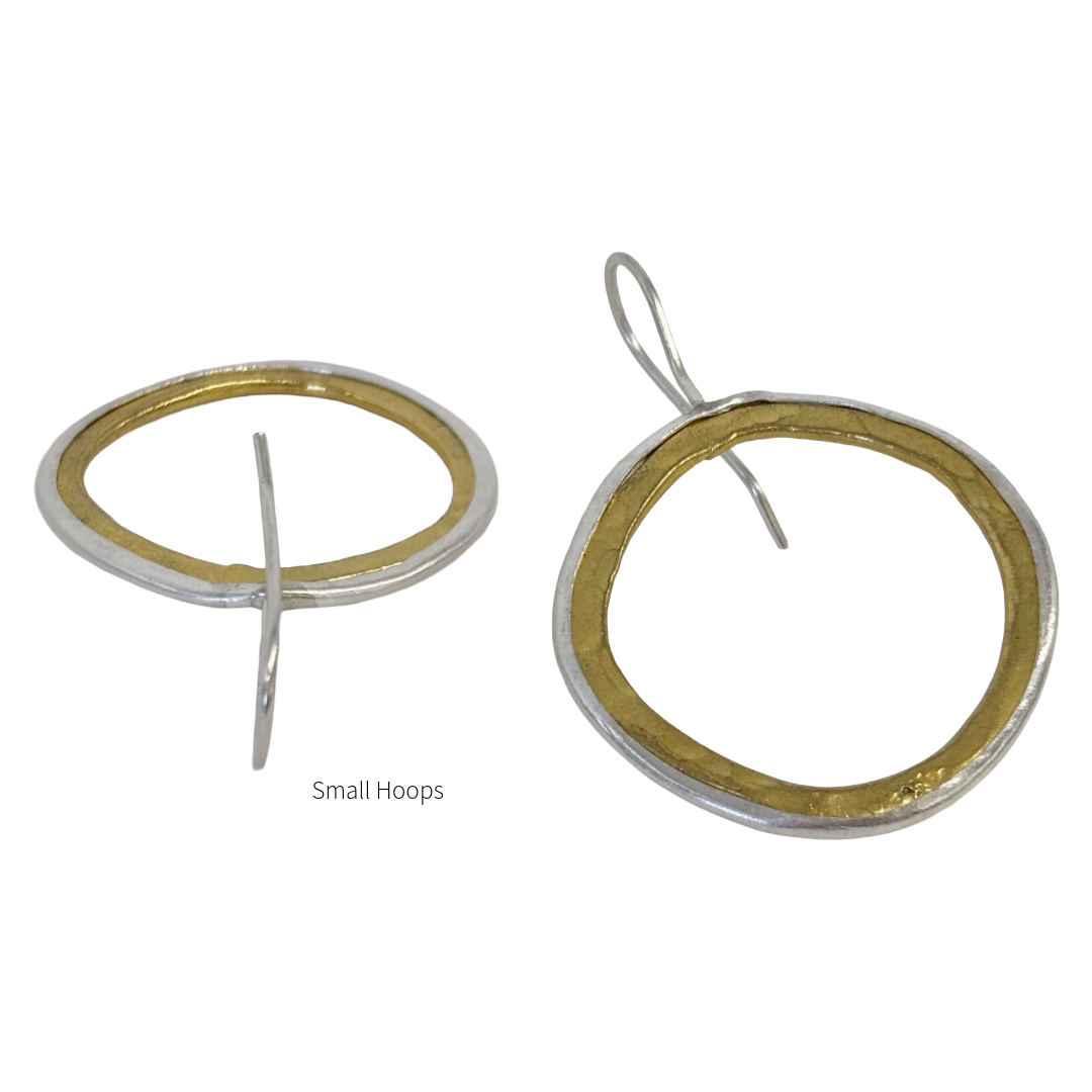 ARTIZ | 'Two Tone Ring Hook Earrings'- Small | Bronze + Silver