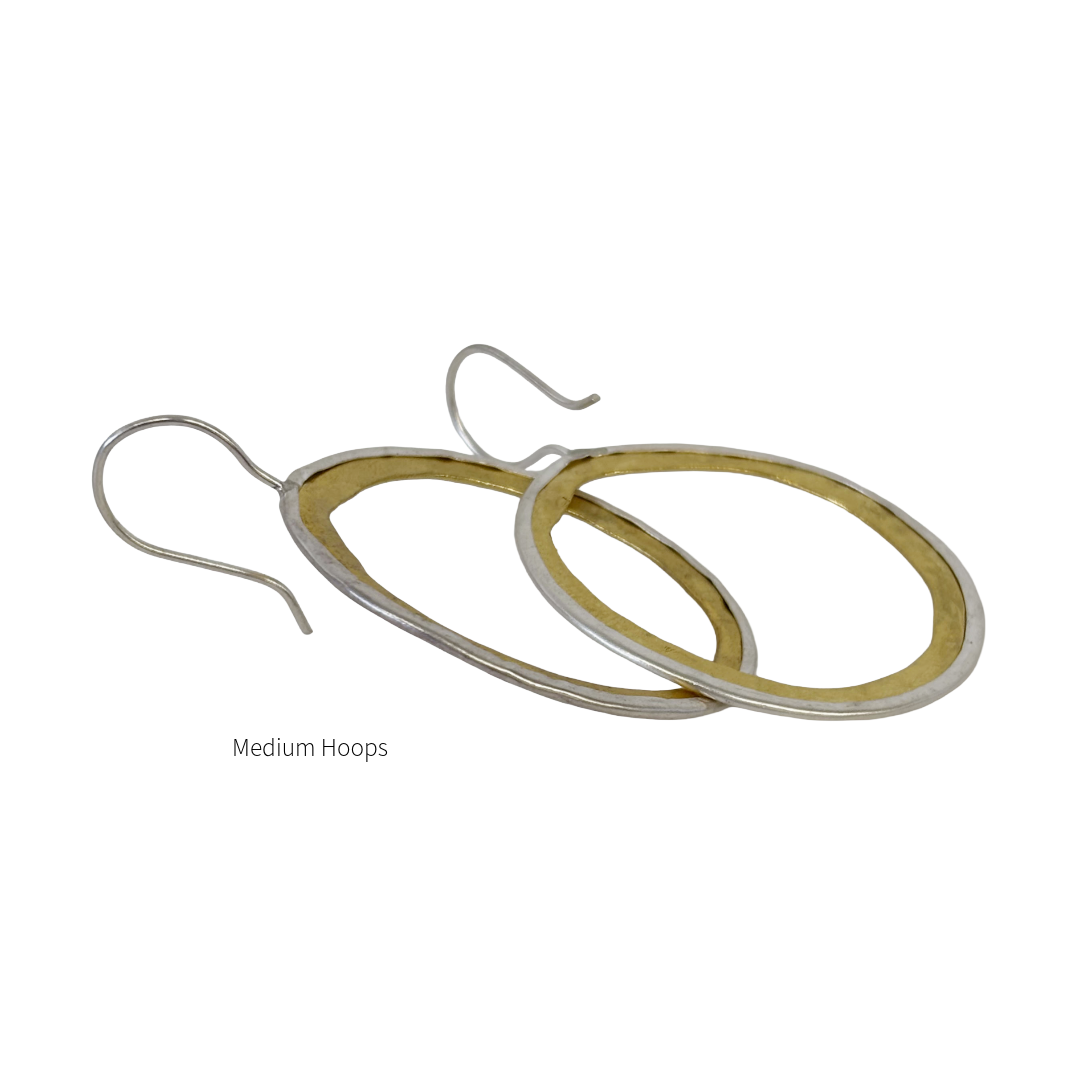 ARTIZ | 'Two Tone Ring Hook Earrings'- Medium | Bronze + Silver