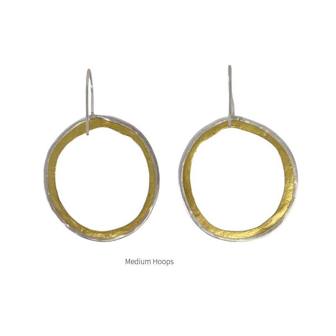 ARTIZ | 'Two Tone Ring Hook Earrings'- Medium | Bronze + Silver
