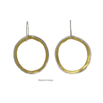 ARTIZ | 'Two Tone Ring Hook Earrings'- Medium | Bronze + Silver