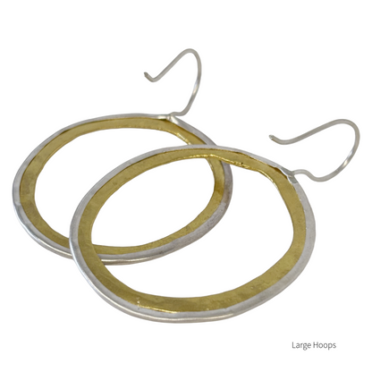 ARTIZ | 'Two Tone Ring Hook Earrings'- Large | Bronze + Silver