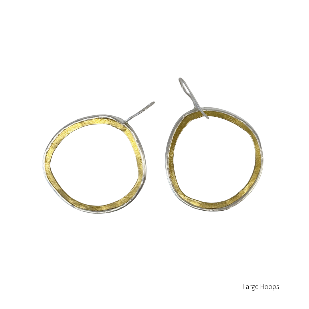 ARTIZ | 'Two Tone Ring Hook Earrings'- Large | Bronze + Silver