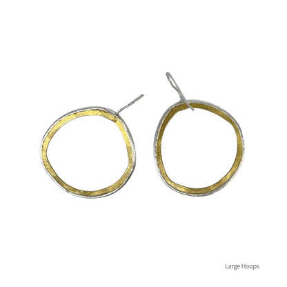 ARTIZ | 'Two Tone Ring Hook Earrings'- Large | Bronze + Silver
