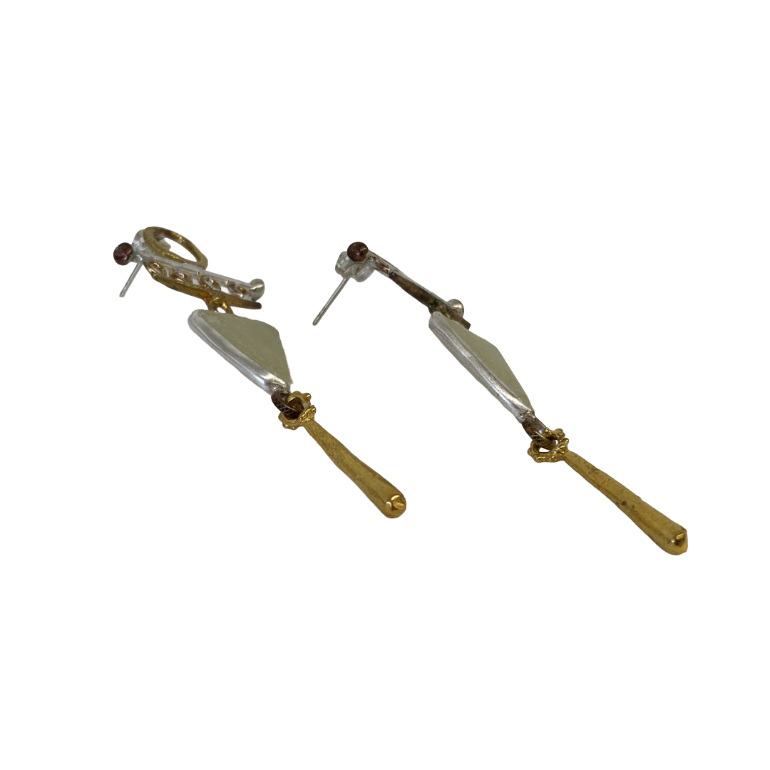 ARTIZ | 'Triangular Drop Earrings' | Jade/bronze/silver