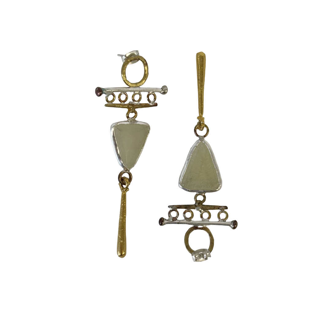 ARTIZ | 'Triangular Drop Earrings' | Jade/bronze/silver