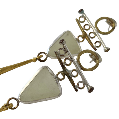 ARTIZ | 'Triangular Drop Earrings' | Jade/bronze/silver