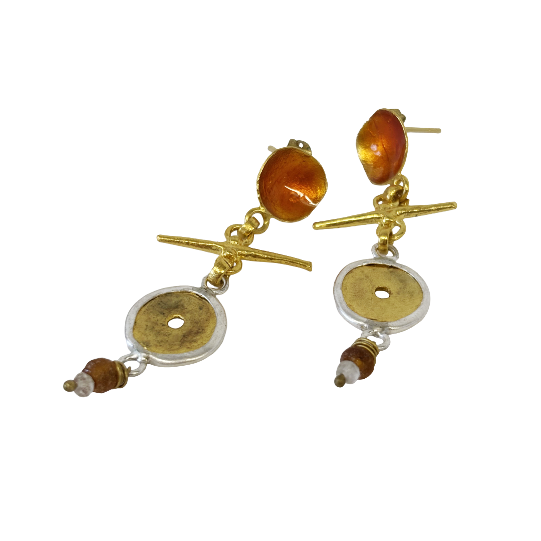 ARTIZ | 'Orange Cup + Coin Earrings' | Enamel / bronze / silver