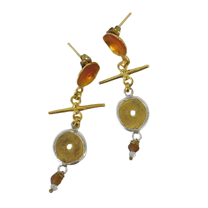 ARTIZ | 'Orange Cup + Coin Earrings' | Enamel / bronze / silver
